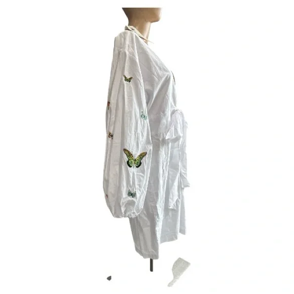 NWT Fanm Mon Larson Butterfly Embroidered Long Sleeve V Neckline Dress Size XL - Picture 3 of 14